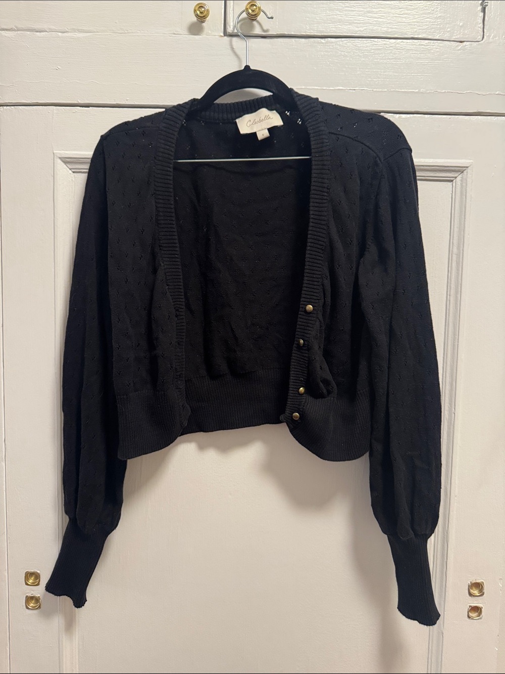 Cleobella Black Cropped Eyelet Knit Cardigan
